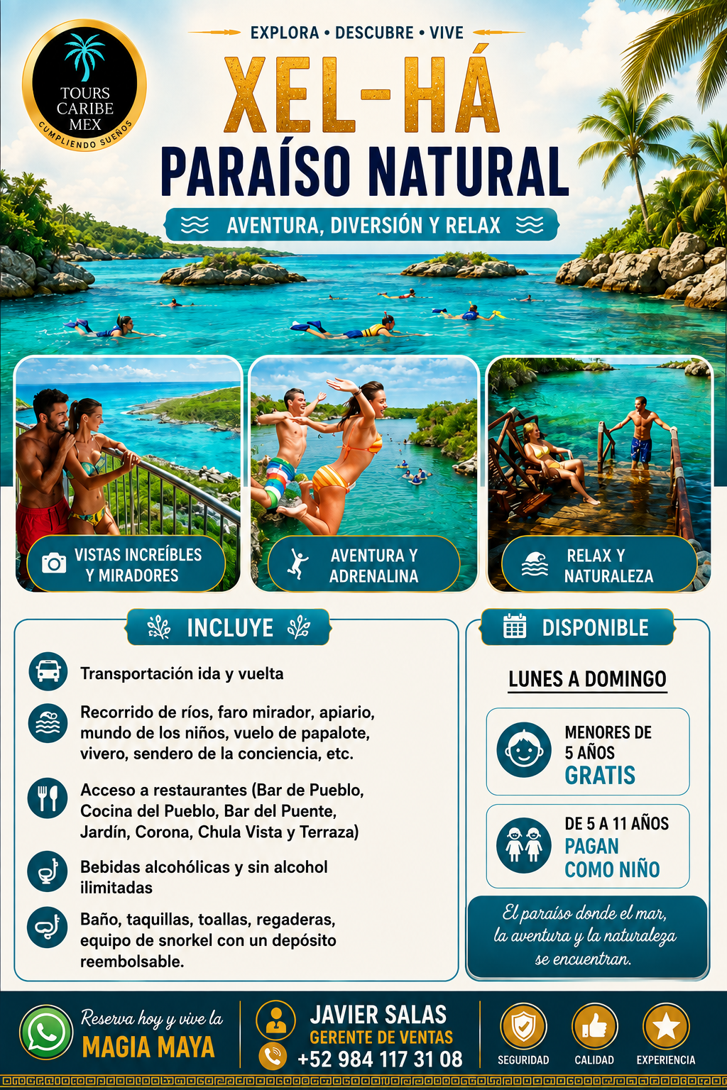 XEL HA CON TRANSPORTE DESDE PLAYA DEL CARMEN- PRECIO NACIONAL CON INE